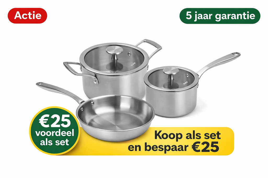 Remoska Proxima pannenset 5-delig – RVS – 1,5L / 3L / 24 cm – met glazen deksels – geschikt voor inductie