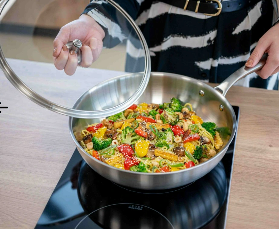 Remoska Proxima RVS wokpan 28 cm met deksel – 3-laags staal, inductie